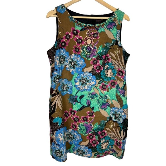 Signature By Robbie Bee Linen Rayon 14 Sleeveless Shift Dress Blend Floral Shift - Picture 1 of 6